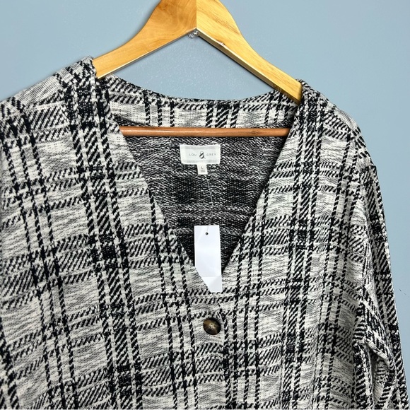 Lou & Grey plaid long sleeve v neck sweater midi dress front pockets size L NWT - Picture 7 of 12